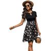 imageSweatyRocks Womens Graphic Short Sleeve Belted Mini Dress A Line Flared Skater DressesBlack Flower