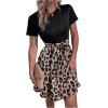 imageSweatyRocks Womens Graphic Short Sleeve Belted Mini Dress A Line Flared Skater DressesBlack Leopard