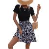 imageSweatyRocks Womens Graphic Short Sleeve Belted Mini Dress A Line Flared Skater DressesBlack Purple