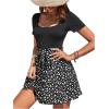 imageSweatyRocks Womens Graphic Short Sleeve Belted Mini Dress A Line Flared Skater DressesBlack White Flower
