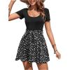 imageSweatyRocks Womens Graphic Short Sleeve Belted Mini Dress A Line Flared Skater DressesBlack White Flower
