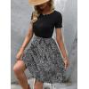 imageSweatyRocks Womens Graphic Short Sleeve Belted Mini Dress A Line Flared Skater DressesBlack White Print