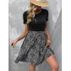 imageSweatyRocks Womens Graphic Short Sleeve Belted Mini Dress A Line Flared Skater DressesBlack White Print