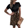 imageSweatyRocks Womens Graphic Short Sleeve Belted Mini Dress A Line Flared Skater DressesBrown Leopard Black
