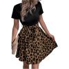 imageSweatyRocks Womens Graphic Short Sleeve Belted Mini Dress A Line Flared Skater DressesBrown Leopard Black