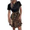 imageSweatyRocks Womens Graphic Short Sleeve Belted Mini Dress A Line Flared Skater DressesBrown Leopard Black