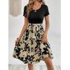imageSweatyRocks Womens Graphic Short Sleeve Belted Mini Dress A Line Flared Skater DressesFloral Khaki Black
