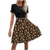 imageSweatyRocks Womens Graphic Short Sleeve Belted Mini Dress A Line Flared Skater DressesFloral Orange Black