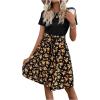imageSweatyRocks Womens Graphic Short Sleeve Belted Mini Dress A Line Flared Skater DressesFloral Orange Black