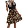 imageSweatyRocks Womens Graphic Short Sleeve Belted Mini Dress A Line Flared Skater DressesFloral Orange Black