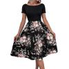 imageSweatyRocks Womens Graphic Short Sleeve Belted Mini Dress A Line Flared Skater DressesFlower Black