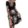 imageSweatyRocks Womens Graphic Short Sleeve Belted Mini Dress A Line Flared Skater DressesFlower Black