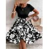 imageSweatyRocks Womens Graphic Short Sleeve Belted Mini Dress A Line Flared Skater DressesFlowers Black White