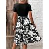 imageSweatyRocks Womens Graphic Short Sleeve Belted Mini Dress A Line Flared Skater DressesFlowers Black White
