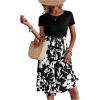 imageSweatyRocks Womens Graphic Short Sleeve Belted Mini Dress A Line Flared Skater DressesFlowers Black White
