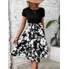 imageSweatyRocks Womens Graphic Short Sleeve Belted Mini Dress A Line Flared Skater DressesFlowers Black White
