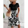 imageSweatyRocks Womens Graphic Short Sleeve Belted Mini Dress A Line Flared Skater DressesFlowers Black White