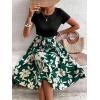 imageSweatyRocks Womens Graphic Short Sleeve Belted Mini Dress A Line Flared Skater DressesGreen Black White
