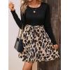 imageSweatyRocks Womens Graphic Short Sleeve Belted Mini Dress A Line Flared Skater DressesLeopard Long Sleeve