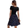 imageSweatyRocks Womens Graphic Short Sleeve Belted Mini Dress A Line Flared Skater DressesNavy Blue Black