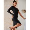 imageSweatyRocks Womens Ruched Long Sleeve Asymmetrical Neck Midi Bodycon Dress Elegant Mesh Slim Fit DressesBlack