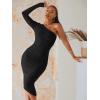 imageSweatyRocks Womens Ruched Long Sleeve Asymmetrical Neck Midi Bodycon Dress Elegant Mesh Slim Fit DressesBlack