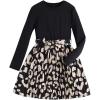imageSweatyRocks Girls Leopard Print A Line Dress Long Sleeve Crewneck Pleated Dresses with BeltBrown