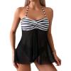 imageSweatyRocks Womens 2 Piece Bathing Suit Striped Twist Front Halter Bikini Sets Tie Back Mesh Slit Hem Triangle SwimsuitBlack and White