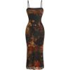 imageSweatyRocks Womens Allover Print Spaghetti Strap Bodycon Dress Elegant Sleeveless Lettuce Trim Midi DressesMulticolor