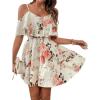 imageSweatyRocks Womens Boho Floral Print Short Sleeve Cold Shoulder Cami Dress Ruffle Hem Short DressesBeige