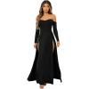 imageSweatyRocks Womens Elegant Off Shoulder Double High Slit Long Sleeve Dress A Line Maxi DressesBlack