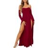 imageSweatyRocks Womens Elegant Off Shoulder Double High Slit Long Sleeve Dress A Line Maxi DressesBurgundy