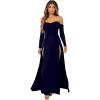 imageSweatyRocks Womens Elegant Off Shoulder Double High Slit Long Sleeve Dress A Line Maxi DressesNavy Blue