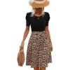 imageSweatyRocks Womens Graphic Short Sleeve Belted Mini Dress A Line Flared Skater DressesBeige Leopard Black
