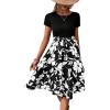 imageSweatyRocks Womens Graphic Short Sleeve Belted Mini Dress A Line Flared Skater DressesFlowers Black White