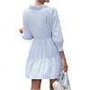 imageSweatyRocks Womens 34 Sleeve V Neck Collar Striped Dress Casual A Line Ruffle Hem Mini DressesBlue and White