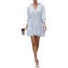 imageSweatyRocks Womens 34 Sleeve V Neck Collar Striped Dress Casual A Line Ruffle Hem Mini DressesBlue and White