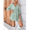 imageSweatyRocks Womens 34 Sleeve V Neck Collar Striped Dress Casual A Line Ruffle Hem Mini DressesGreen