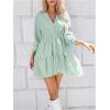 imageSweatyRocks Womens 34 Sleeve V Neck Collar Striped Dress Casual A Line Ruffle Hem Mini DressesGreen