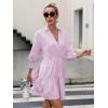 imageSweatyRocks Womens 34 Sleeve V Neck Collar Striped Dress Casual A Line Ruffle Hem Mini DressesPink