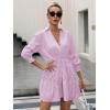 imageSweatyRocks Womens 34 Sleeve V Neck Collar Striped Dress Casual A Line Ruffle Hem Mini DressesPink