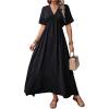 imageSweatyRocks Womens Batwing Short Sleeve VNeck Dress Casual High Waist ALine Flowy Maxi DressBlack