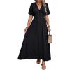 imageSweatyRocks Womens Batwing Short Sleeve VNeck Dress Casual High Waist ALine Flowy Maxi DressBlack