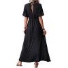 imageSweatyRocks Womens Batwing Short Sleeve VNeck Dress Casual High Waist ALine Flowy Maxi DressBlack