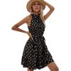 imageSweatyRocks Womens Casual Sleeveless Tie Back Halter Dress Mini Swing Pleated Aline Loose DressBlack Gold