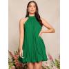 imageSweatyRocks Womens Casual Sleeveless Tie Back Halter Dress Mini Swing Pleated Aline Loose DressDark Green