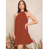 imageSweatyRocks Womens Casual Sleeveless Tie Back Halter Dress Mini Swing Pleated Aline Loose DressRust Brown