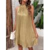 imageSweatyRocks Womens Casual Sleeveless Tie Back Halter Dress Mini Swing Pleated Aline Loose DressSolid Gold