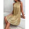 imageSweatyRocks Womens Casual Sleeveless Tie Back Halter Dress Mini Swing Pleated Aline Loose DressSolid Gold