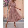 imageSweatyRocks Womens Floral Print Long Dress Button Front Short Sleeve Pleated Flowy Casual Aline DressesDusty Pink
